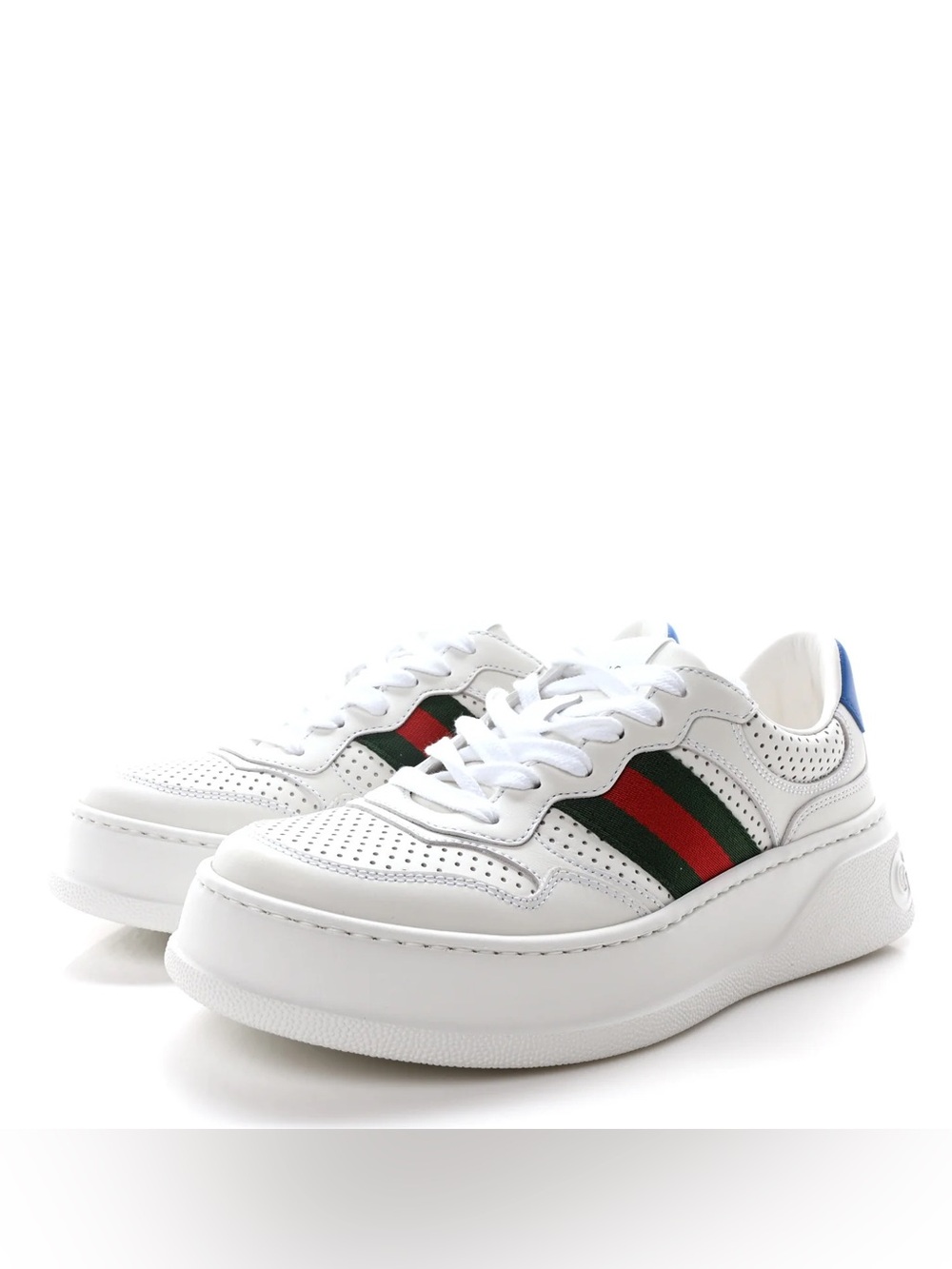 Gucci Calfskin Web Perforated Platform 55mm Sneakers 40 White Bright Splash